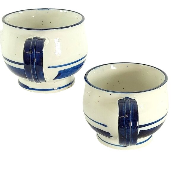 Ceramic Mugs Coffee & Tea Cups for Kitchen Decor Blue & White Speckled 2 pc Set - Picture 5 of 10
